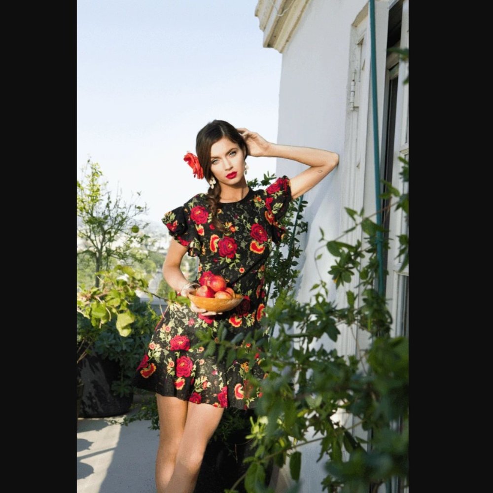 Eva Franco Anthropologie Lorraine Black Floral Lace Dress